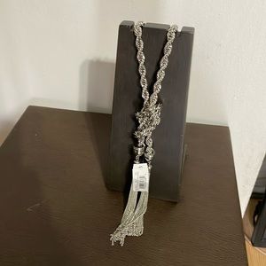 Guess silver tone thick knotted necklace with tassels NWT